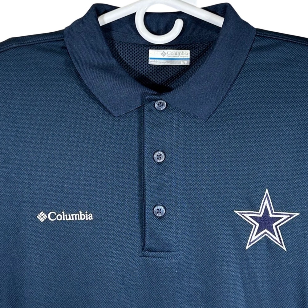 Columbia PFG Dallas Cowboys Navy Blue Omni-Shade Polo Shirt Mens Size Medium
